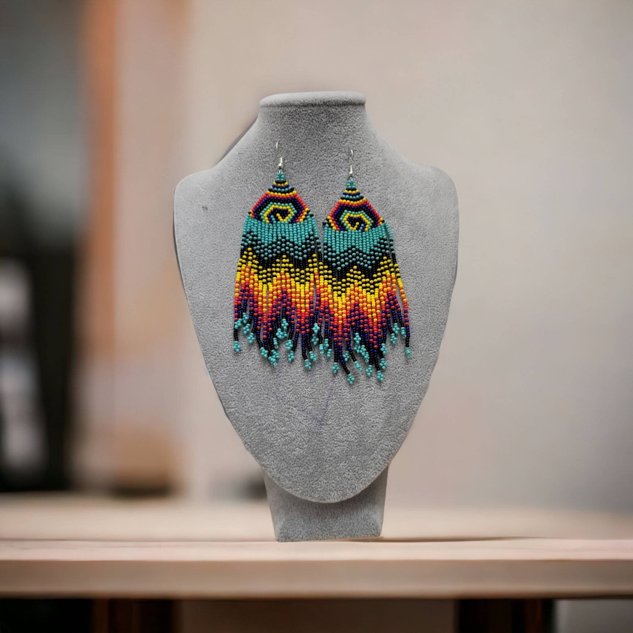 Handmade Beaded Earring,Fringe Earrings,Long Earring, Seed Beads Earring,Threader Earring,