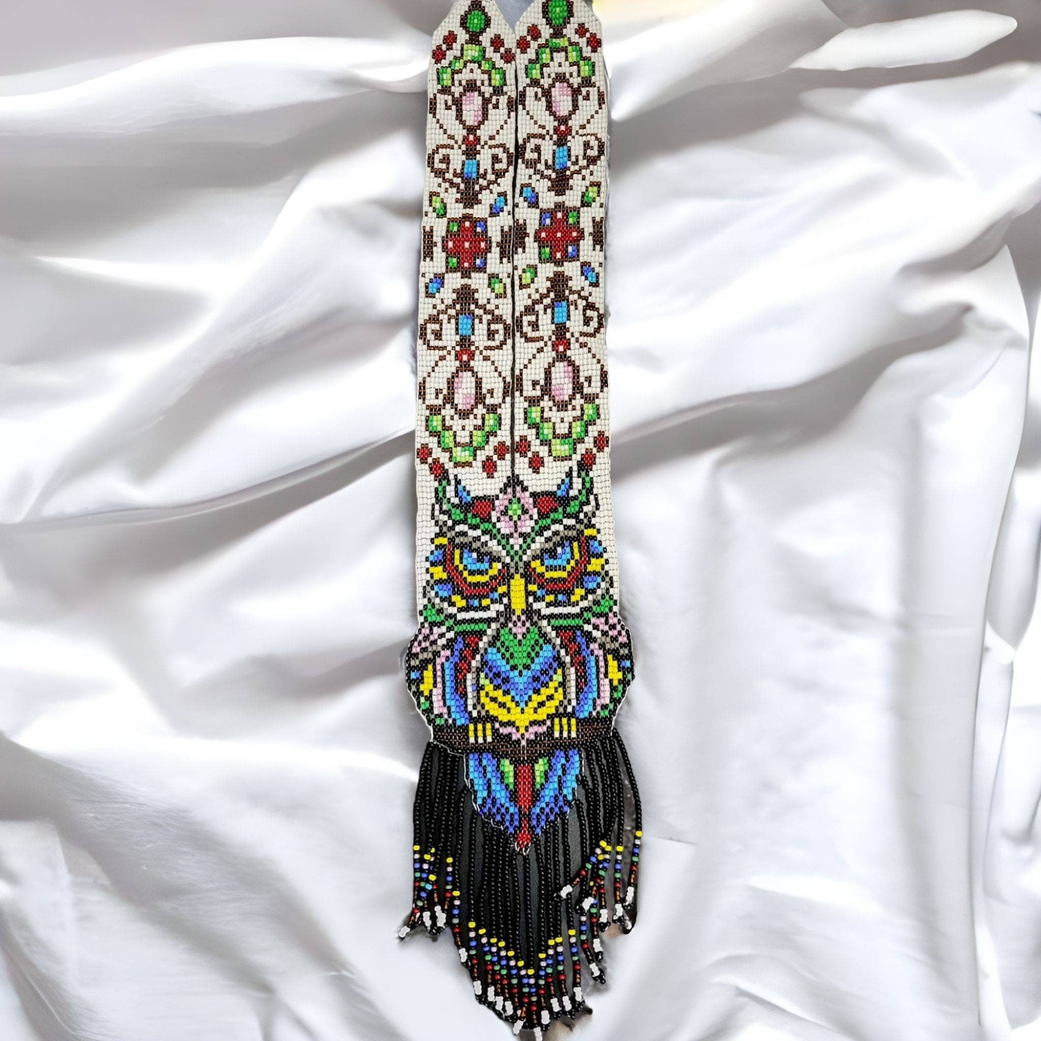 Handmade Beaded Owl Necklace: Long Statement Jewelry