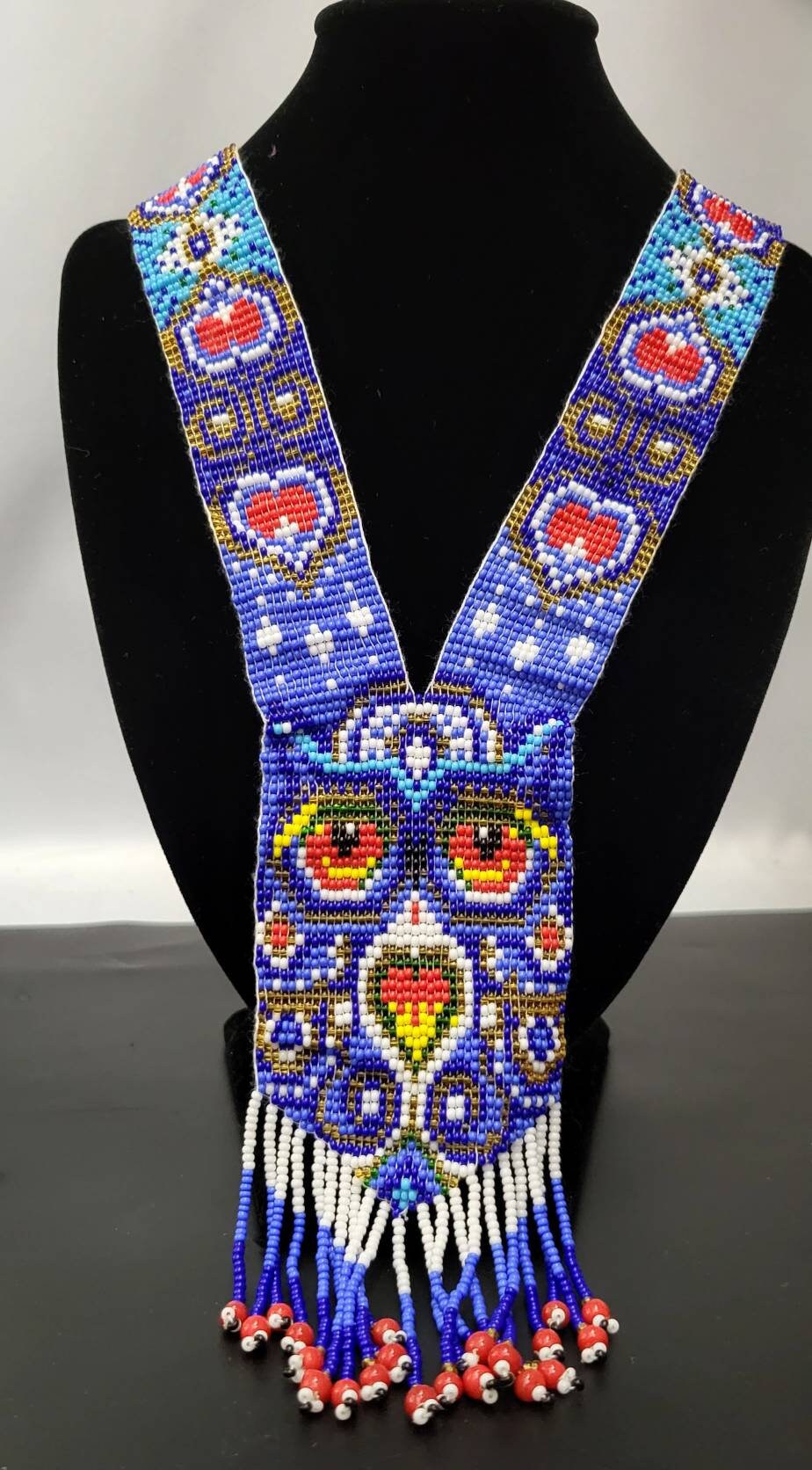 Handmade Beaded Owl Necklace: Long Beaded Animal Lover Gift