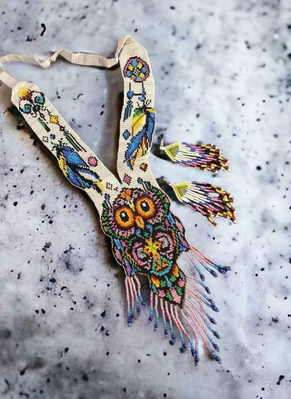 Handmade Beaded Owl Necklace: Long Statement Jewelry