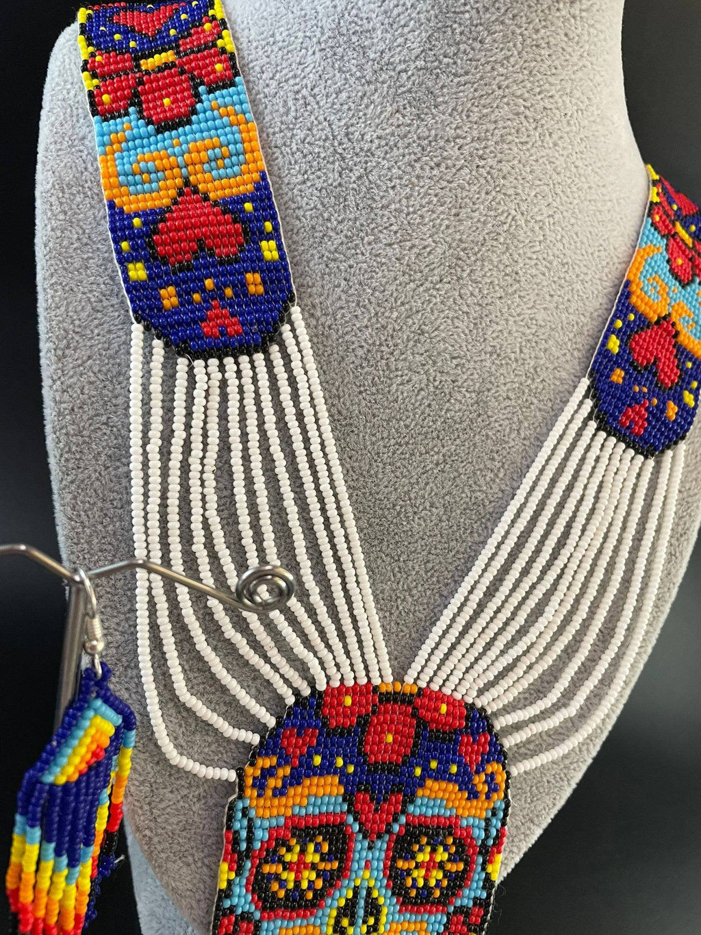 Handmade Seed Bead Skull Necklace: Ethnic Sugar Skull Jewelry Set