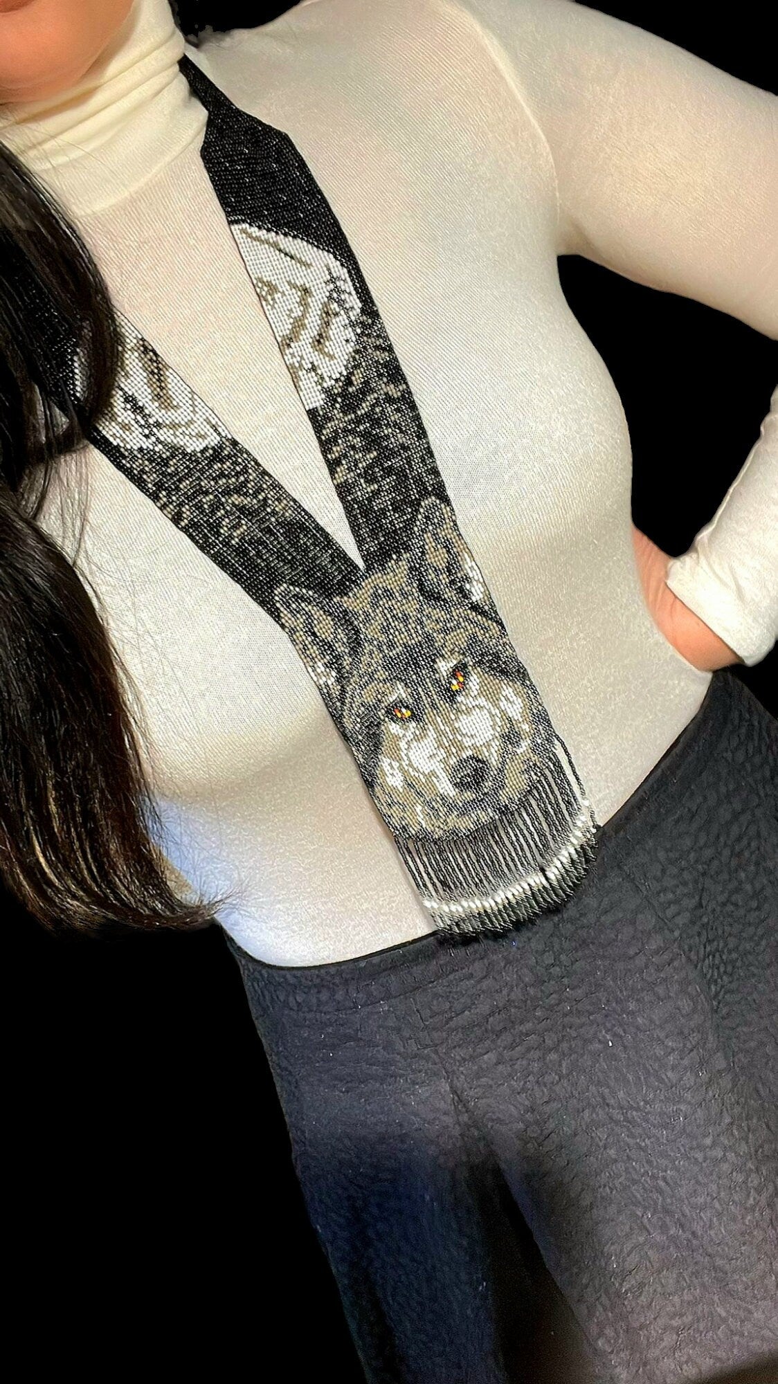 Handmade Beaded Wolf Necklace & Earrings: Boho Animal Lover Jewelry