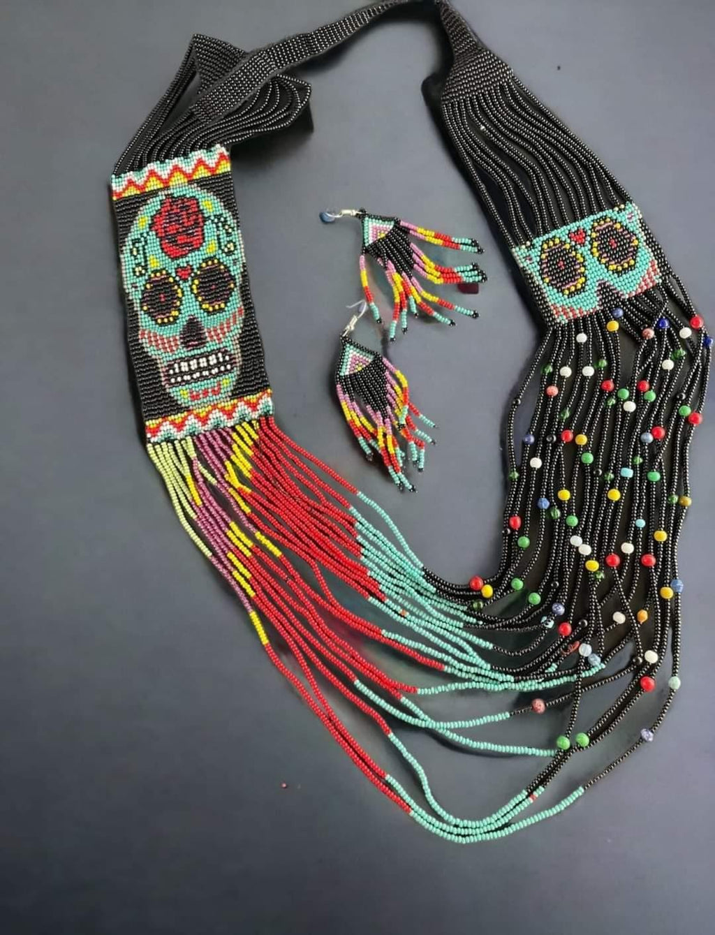 Handmade Seed Bead Skull Necklace: Ethnic Beaded Jewelry