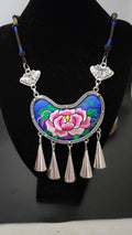 New Design!! Miao Silver Embroidery Necklace,Butterfly Dangle Earring,Circular Flower design,Bold Ethnic Earring, Traditional Earrings,Boho