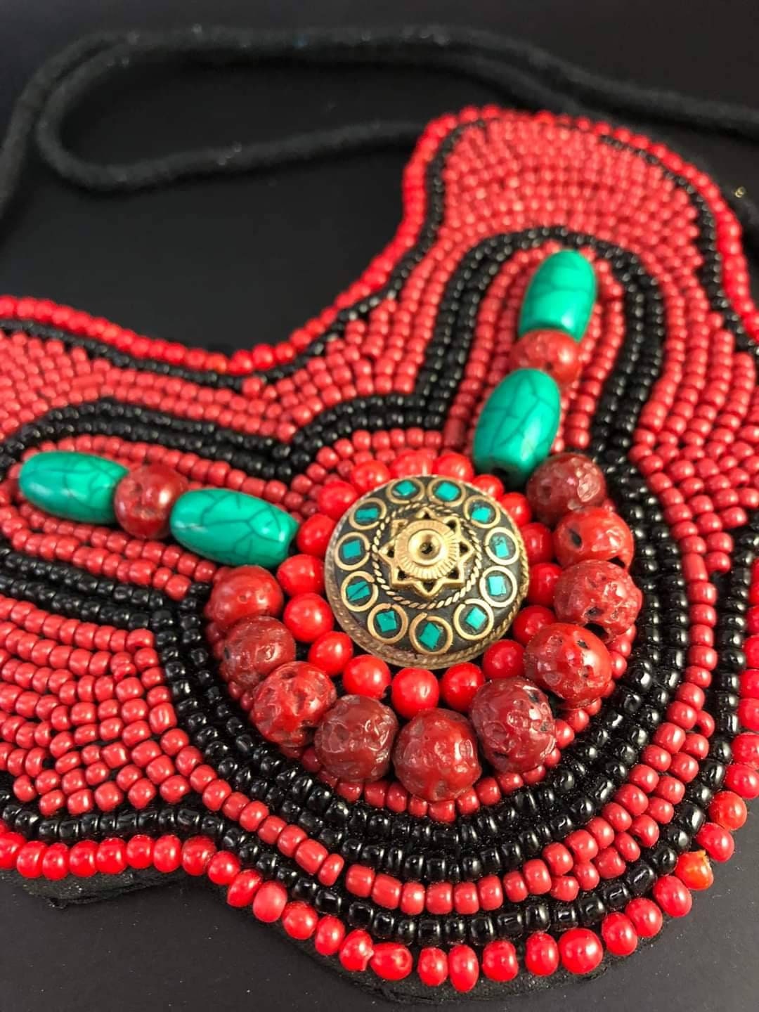 Nepalese Tribal Layered Necklace: Tibetan Beaded Statement Jewelry