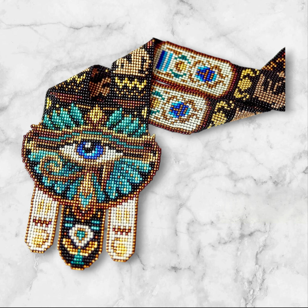Handmade Egyptian Collar Necklace - Seed Bead Art,Tribal Art Necklace,Eye Necklace