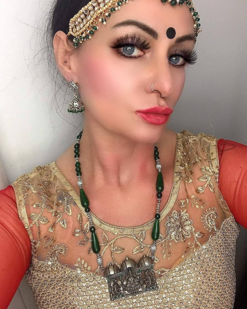 RĘCZNIE WYKONANY NASZYJNIK LAKSHMI, Koraliki w Kształcie Owalnym, Srebrna Replika, Bogini Bogactwa, Bogini Szczęścia, Hinduska Bogini