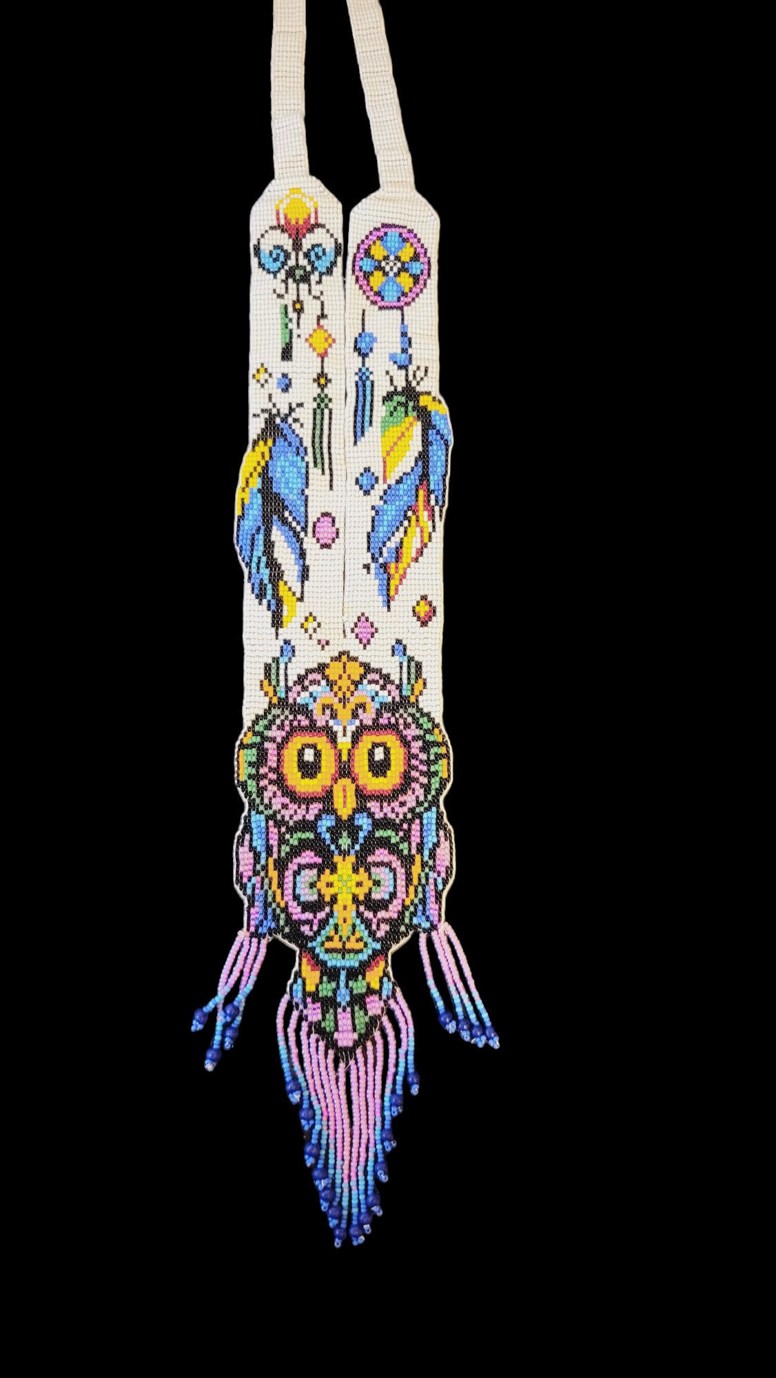 Handmade Beaded Owl Necklace: Long Statement Jewelry