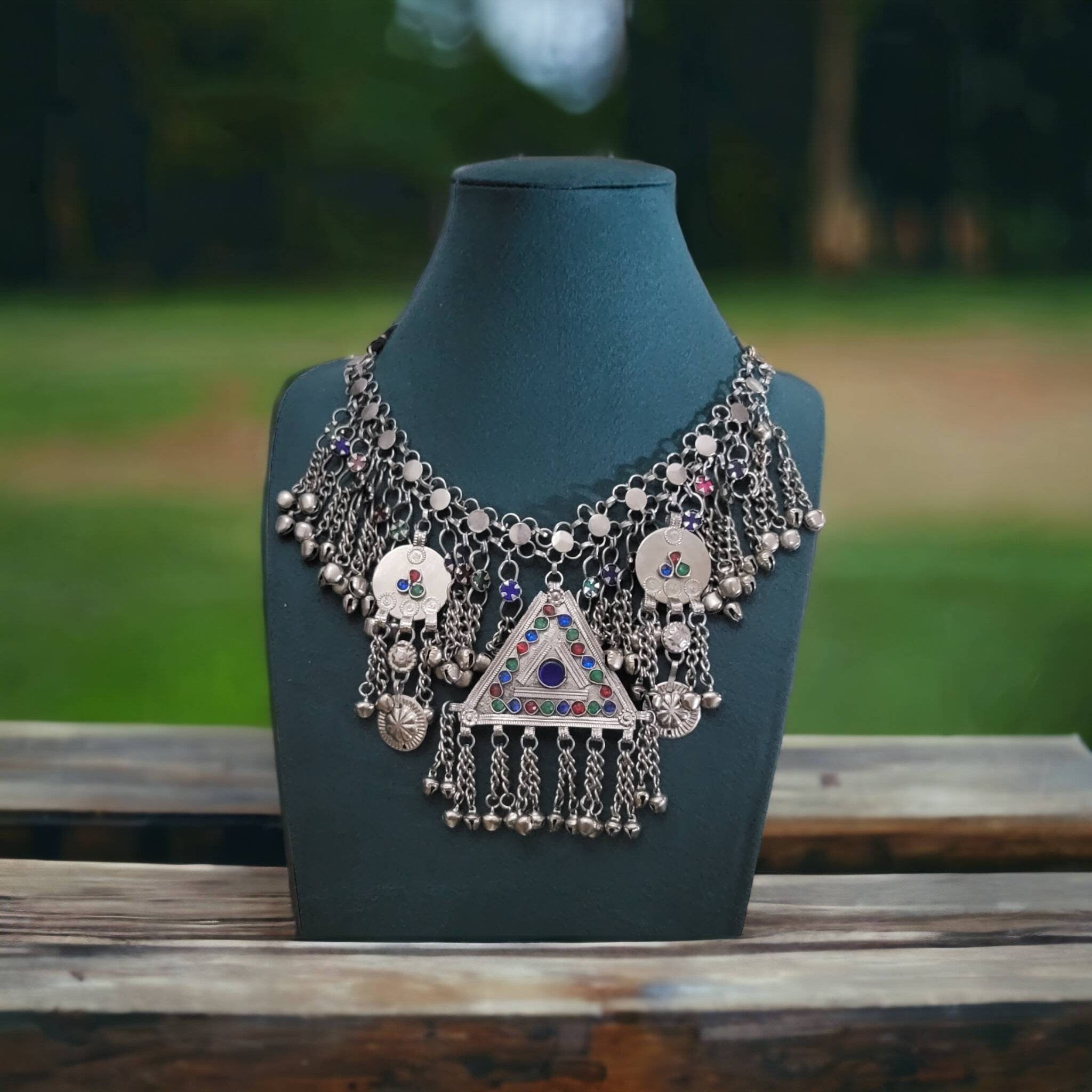 Afghani Choker: German Silver Tribal Necklace with Geometric Motif