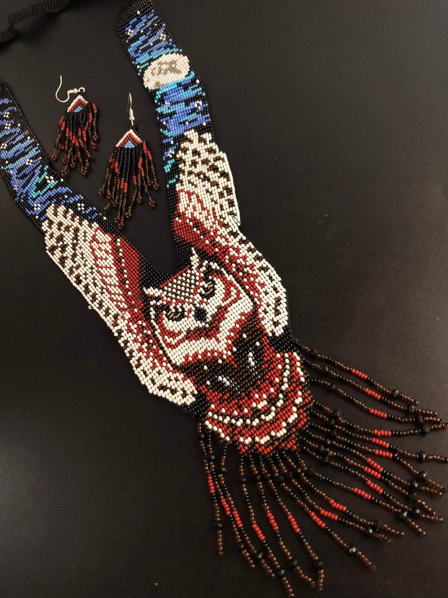 Handmade Beaded Owl Necklace: Long Statement Jewelry