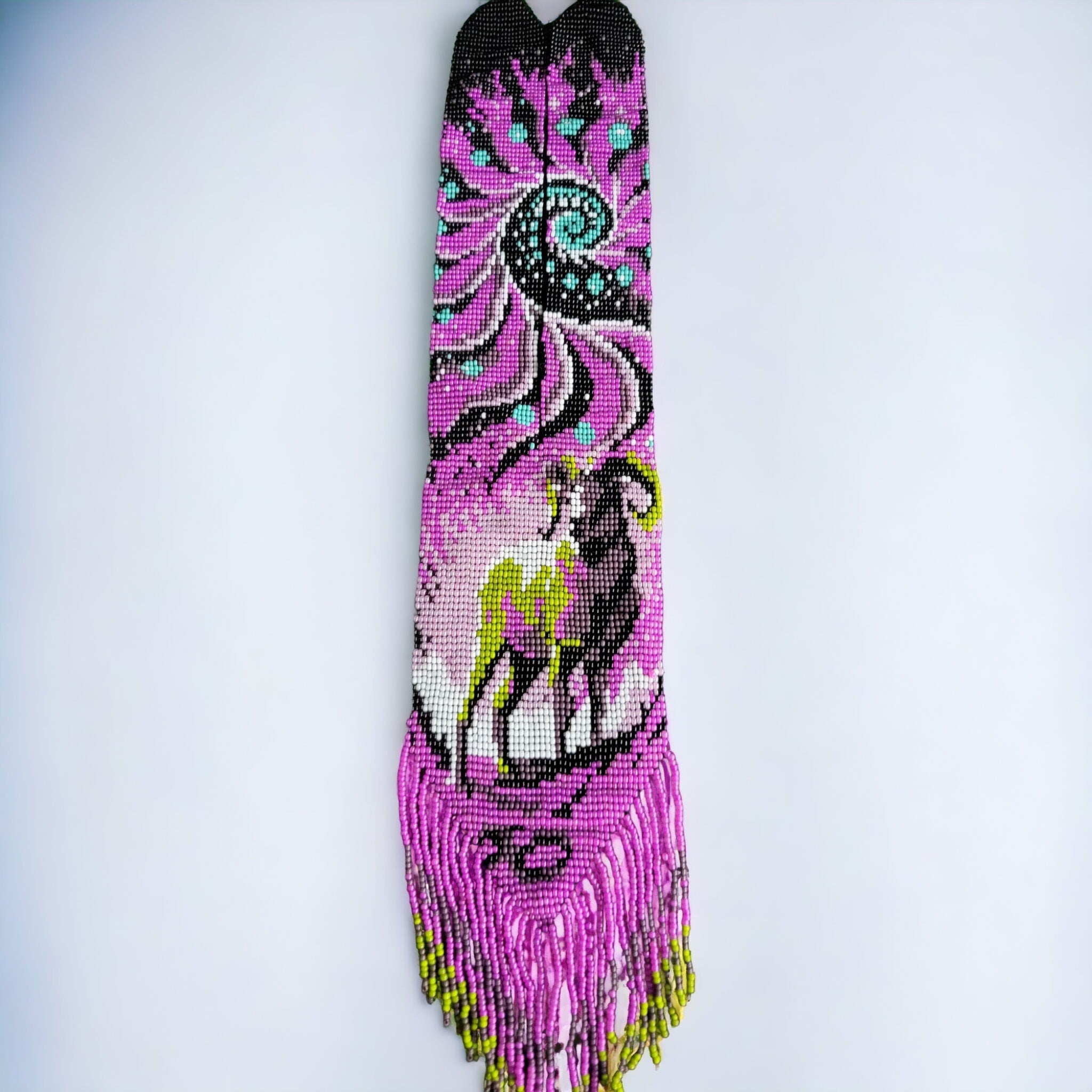 Handmade Capricorn Loom Beaded Necklace: Pink & Black Zodiac Jewelry