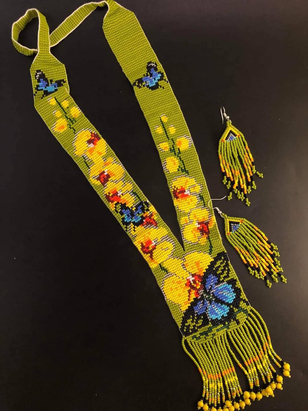 Handmade Beaded Butterfly Necklace & Earrings: Boho Summer Set