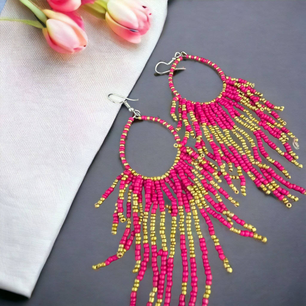 Fringe earrings ,Floral Earrings, Seeds Beads Earring,Gift for her