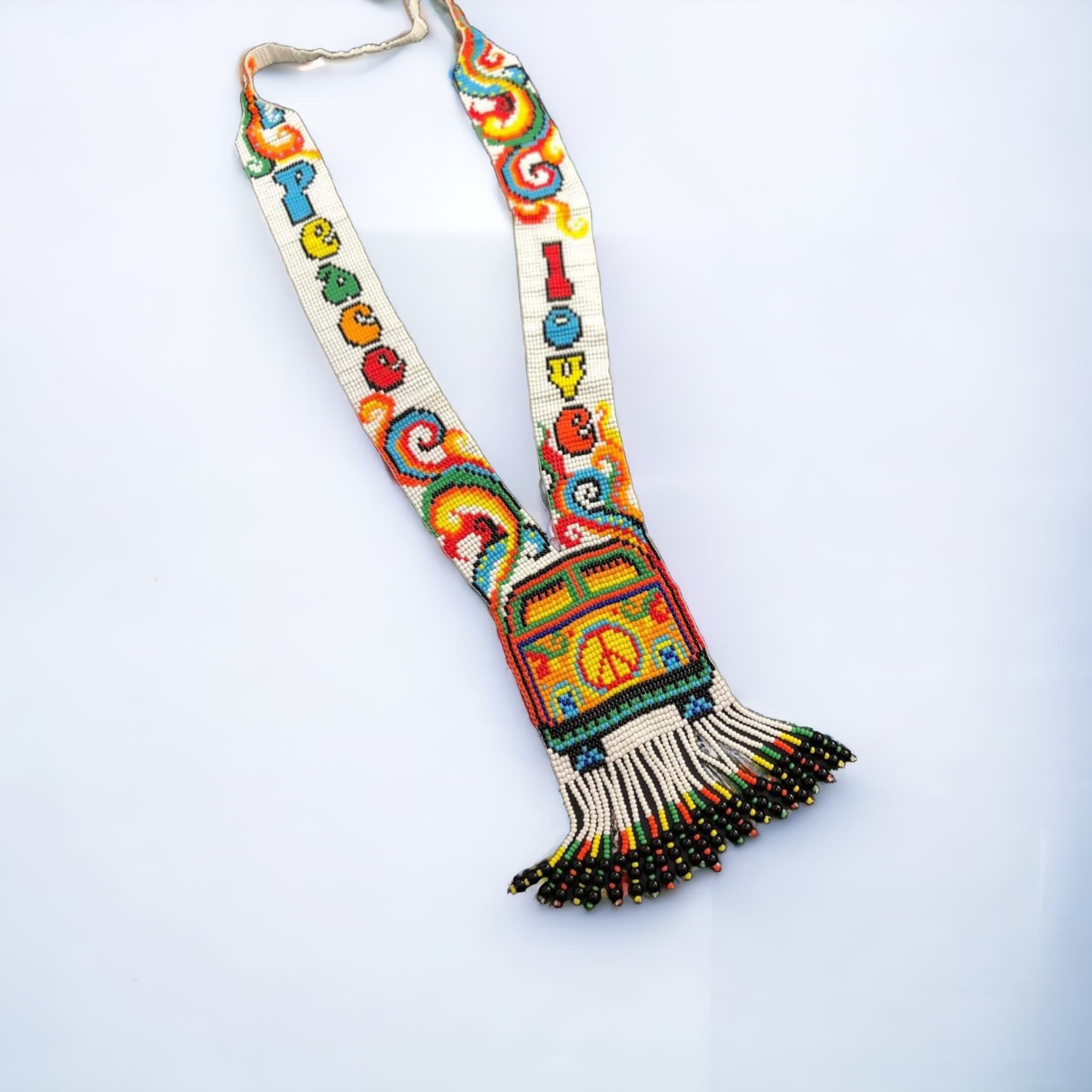 Seed Bead Peace Sign Necklace: Boho Hippie Style
