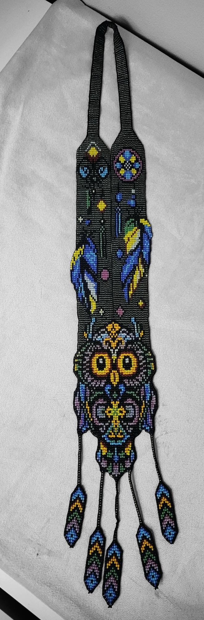 Handmade Beaded Owl Necklace: Long Statement Jewelry