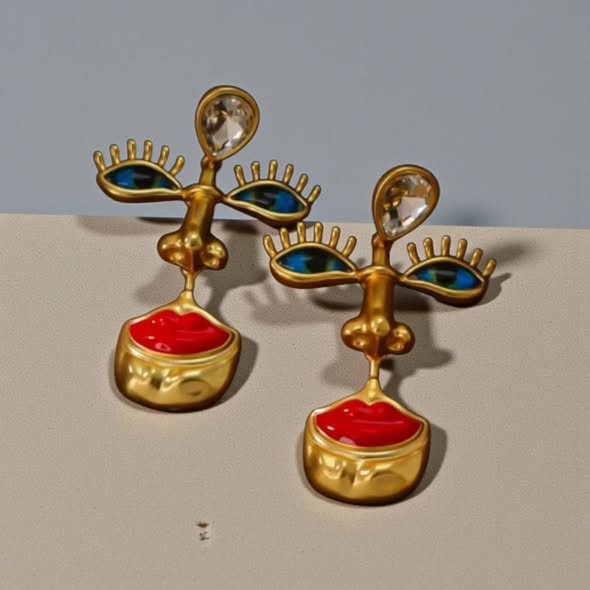 Surrealist Manifesto: Gold-Plated "Abstract Face" Earrings