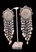 Handmade Pearl Dangle Earrings: German Silver Bollywood Jewelry