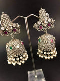 Vishnu Silver Earrings: Pearl Jhumka, Indian God Jewelry