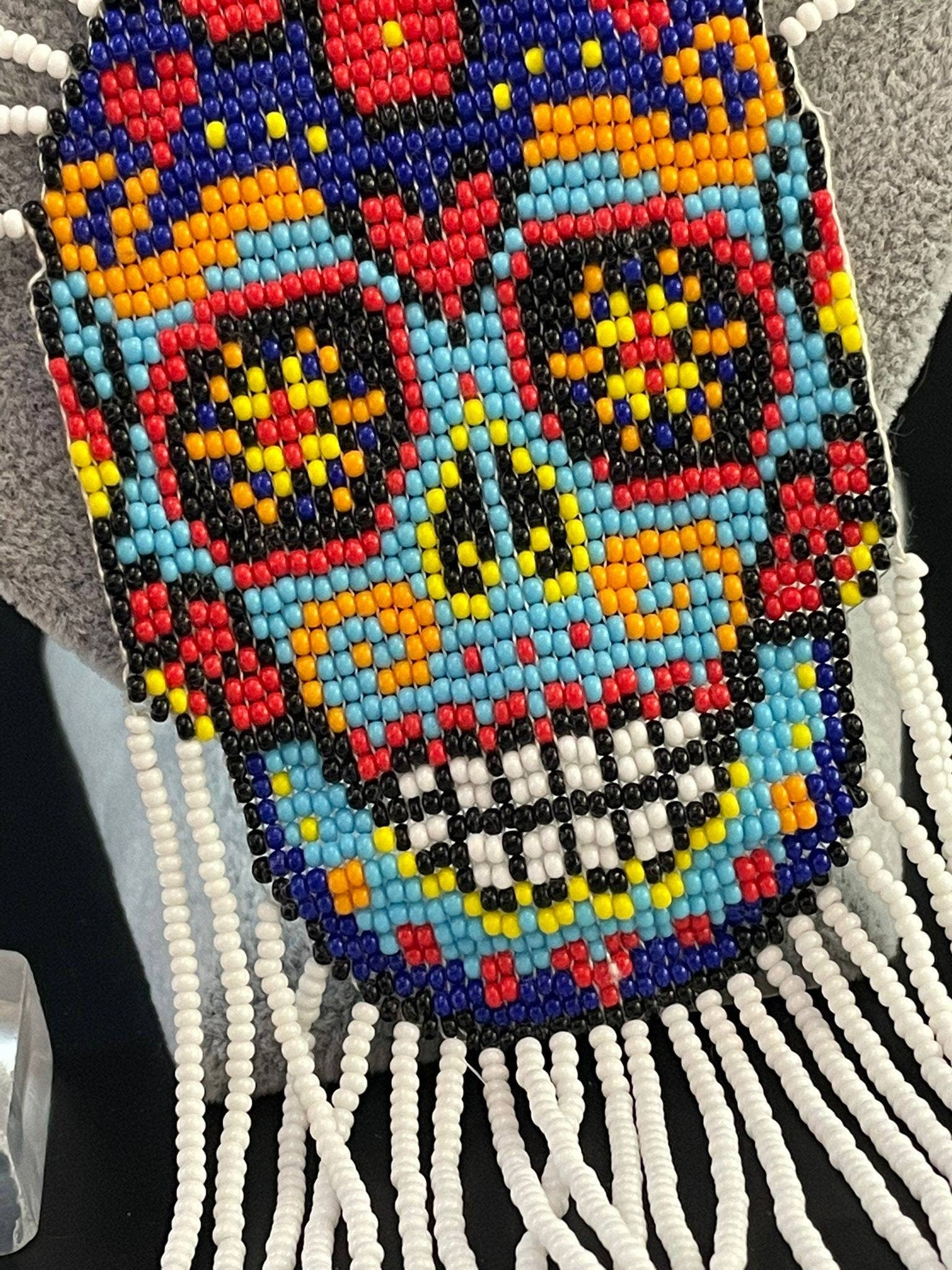 Handmade Seed Bead Skull Necklace: Ethnic Sugar Skull Jewelry Set