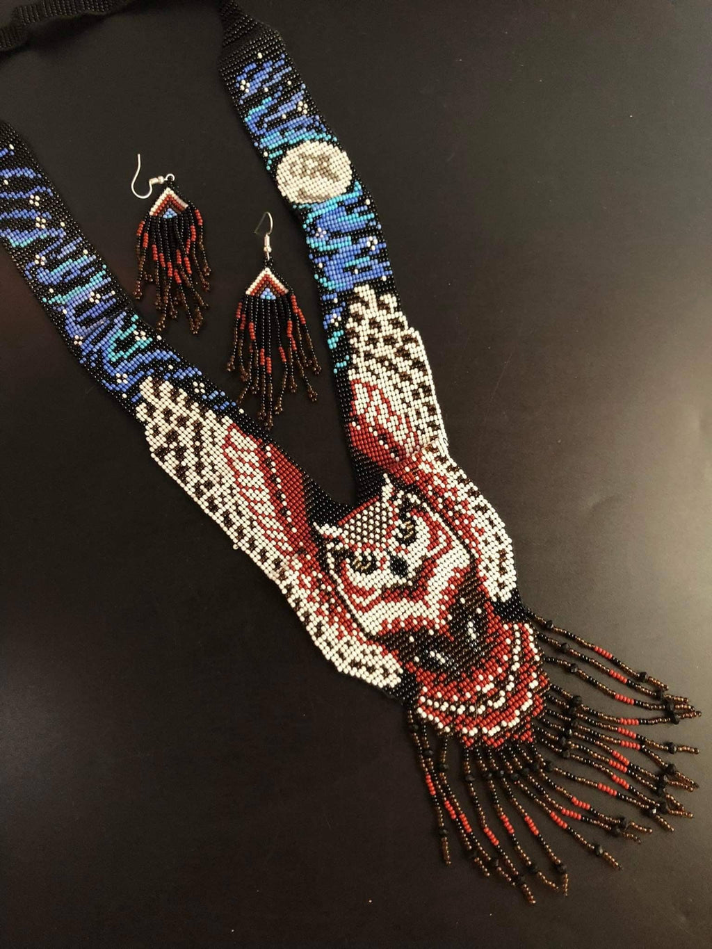 Handmade Beaded Owl Necklace: Long Statement Jewelry