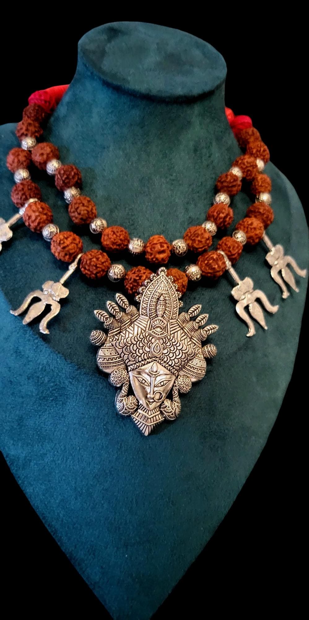Kali Goddess Necklace: Rudraksha Thread Pendant, Hindu Amulet