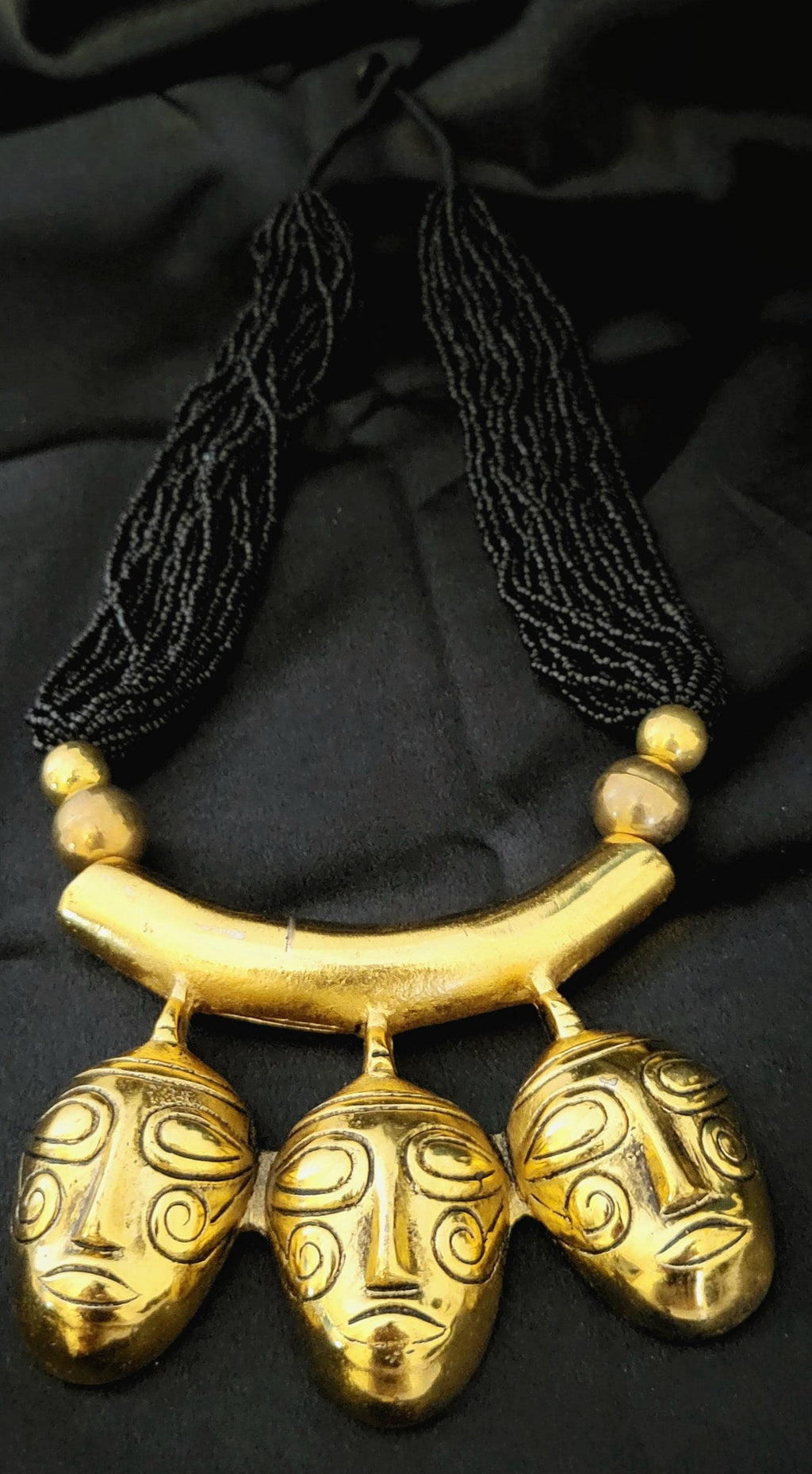 Handcrafted African Mask Necklace: Gold-Tone Ethnic Choker