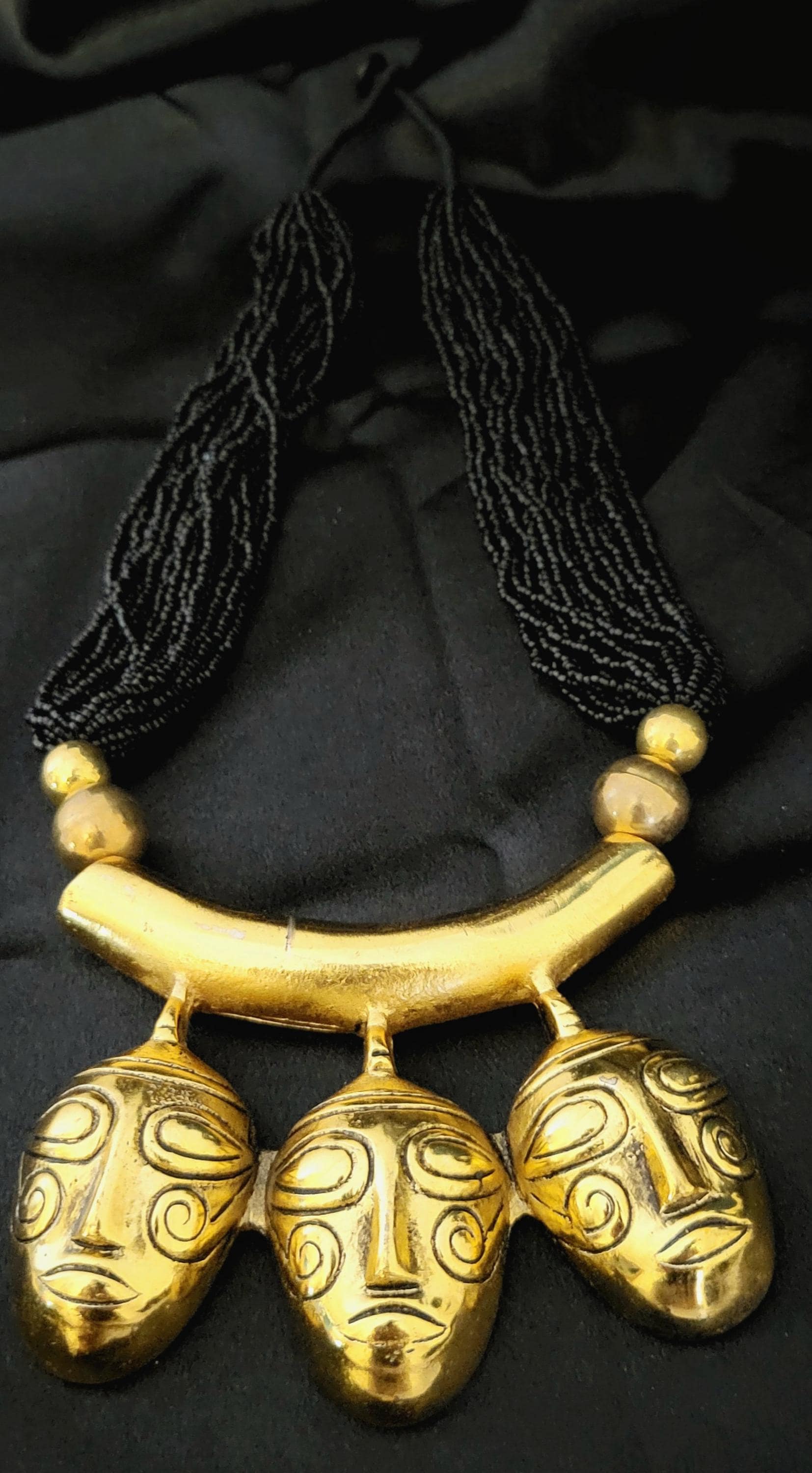 Handcrafted African Mask Necklace: Gold-Tone Ethnic Choker