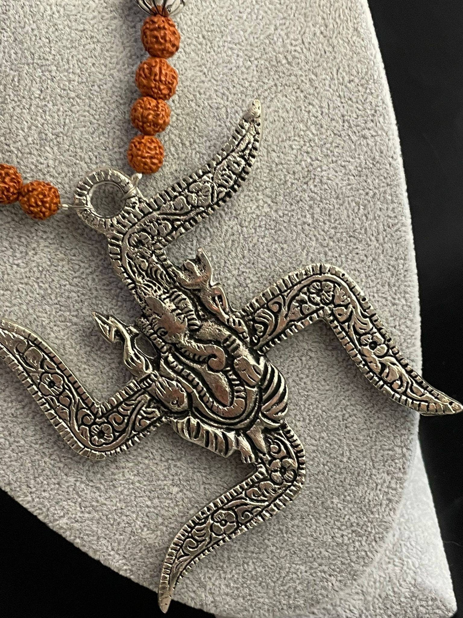 GANESHA NECKLACE,Handmade, Boho Tribal Necklace, Oxidised jewellery, necklace,Religious Necklace,Ganesha necklace ,Mala,SILVER,Rudraksh Mala
