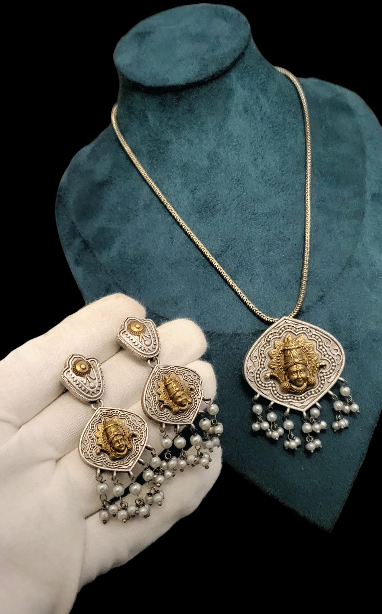 Gold Plated Laxmi Necklace Set: Indian Goddess Jewelry