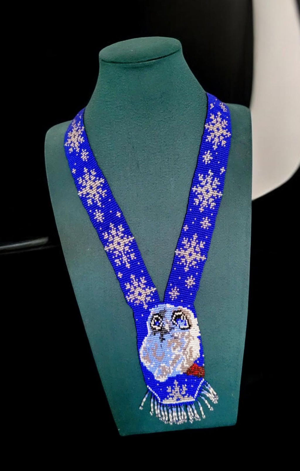 Handmade Beaded Owl Necklace: Long Spirit Animal Jewelry