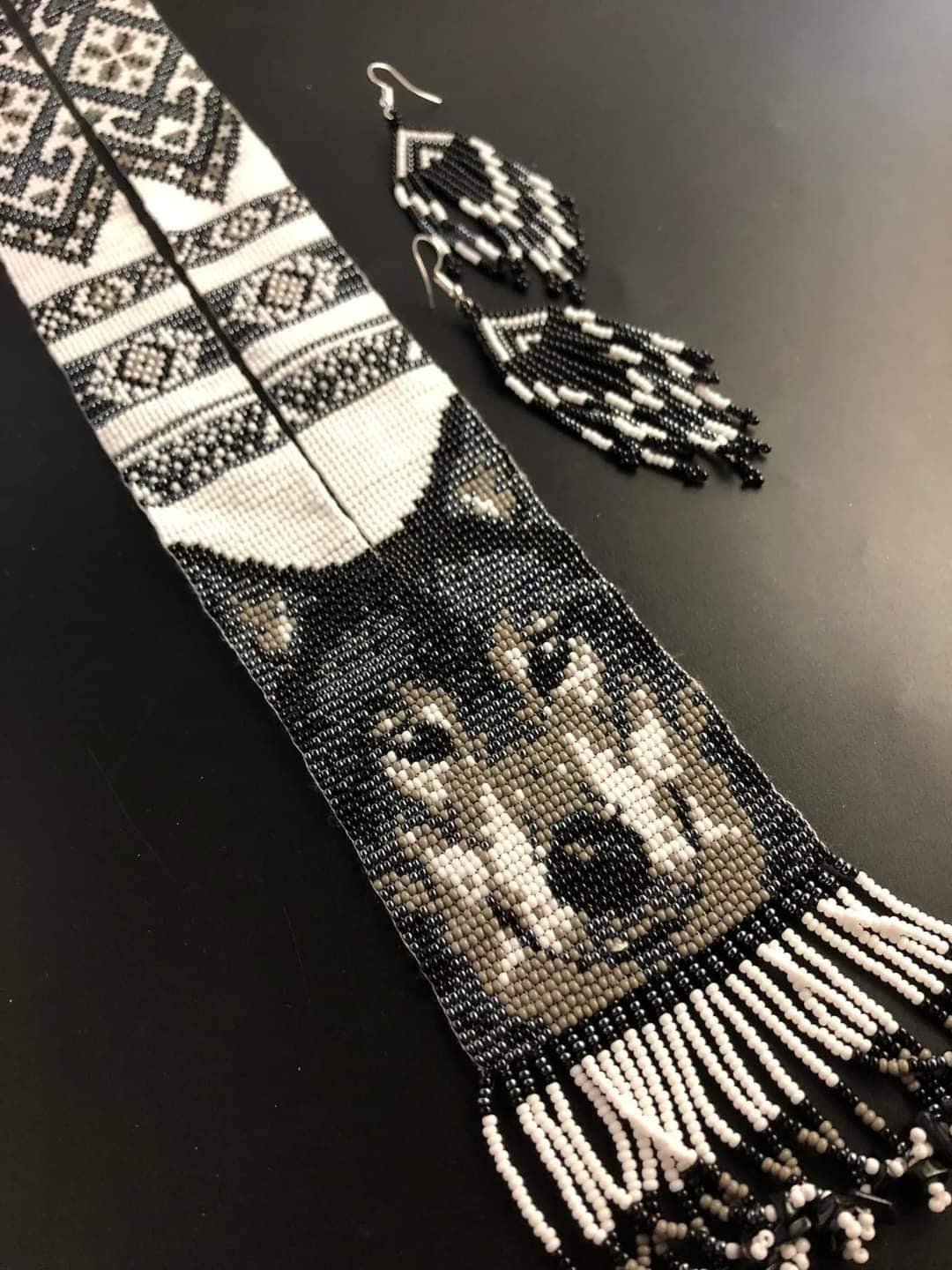 Handmade Beaded Wolf Necklace & Earrings: Boho Animal Lover Jewelry