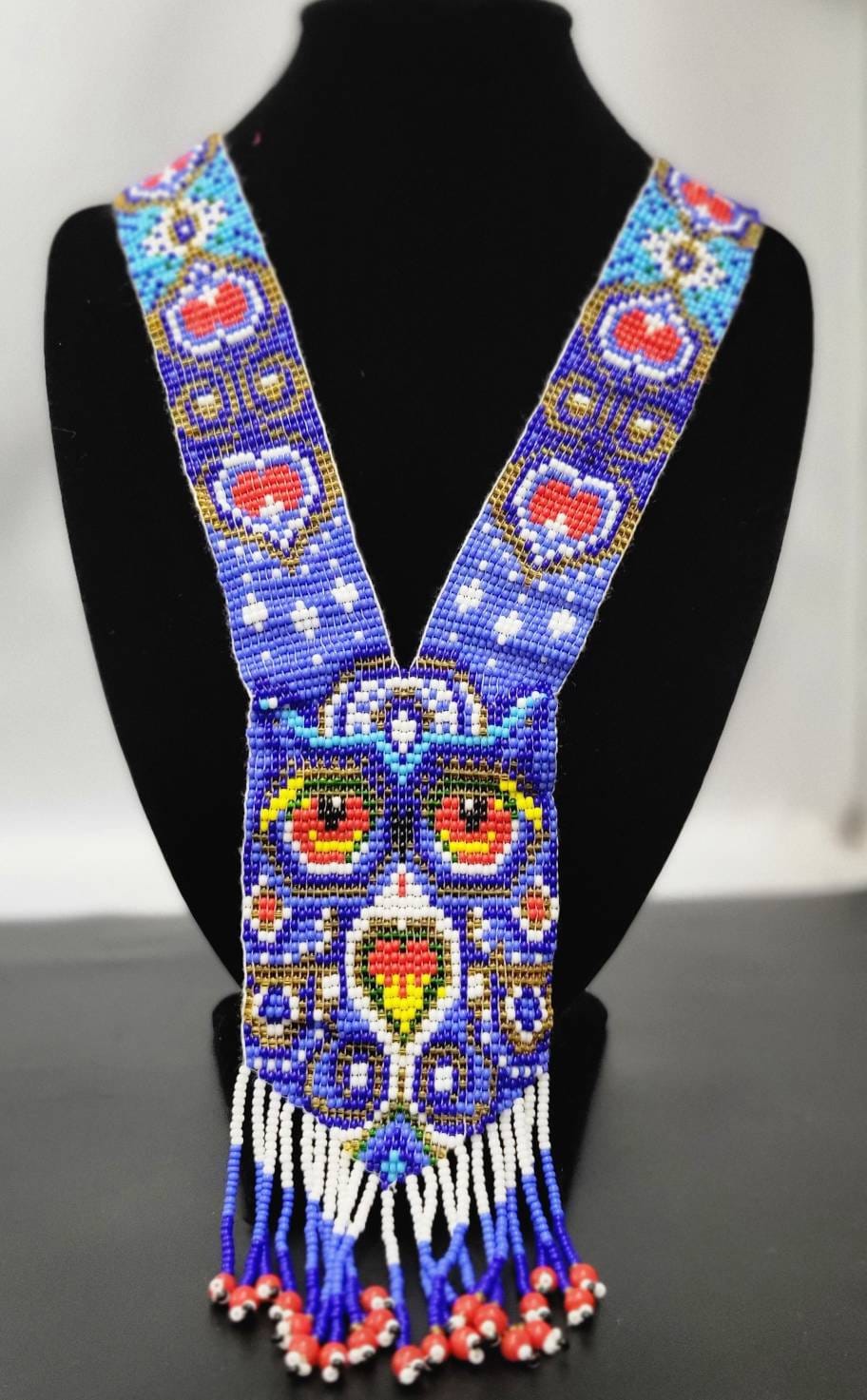 Handmade Beaded Owl Necklace: Long Beaded Animal Lover Gift