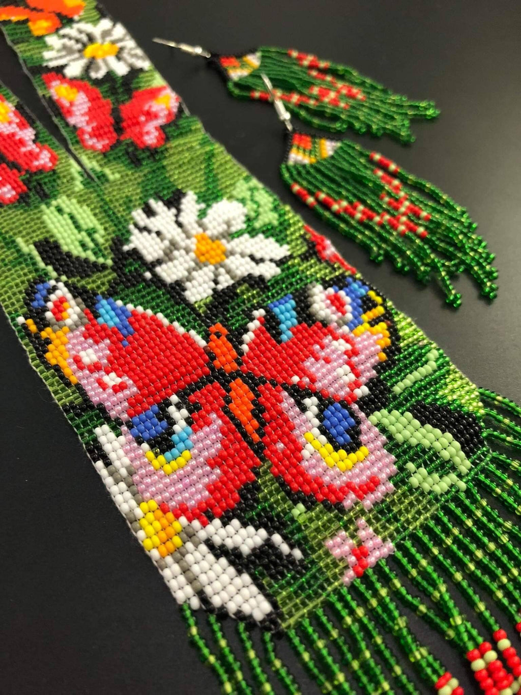 Handmade Beaded Butterfly Necklace: Floral Boho Jewelry