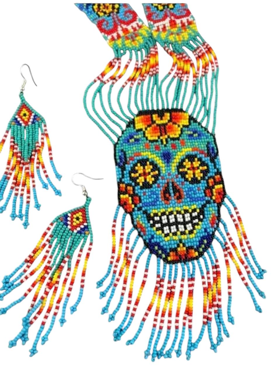 Handmade Seed Bead Skull Necklace & Earring Set