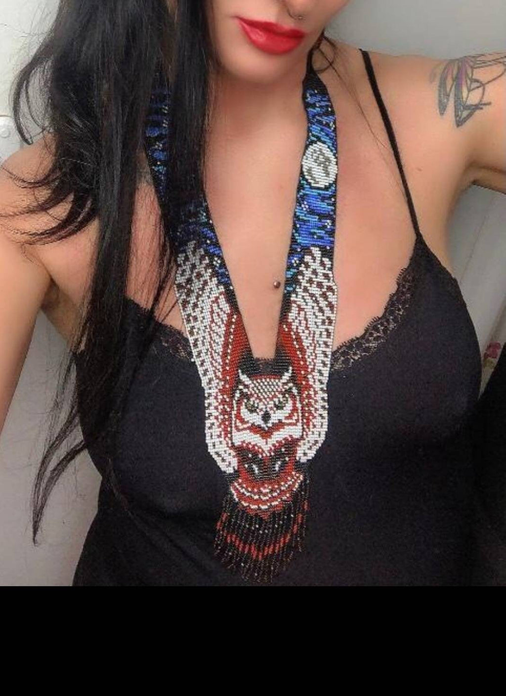 Handmade Beaded Owl Necklace: Long Statement Jewelry