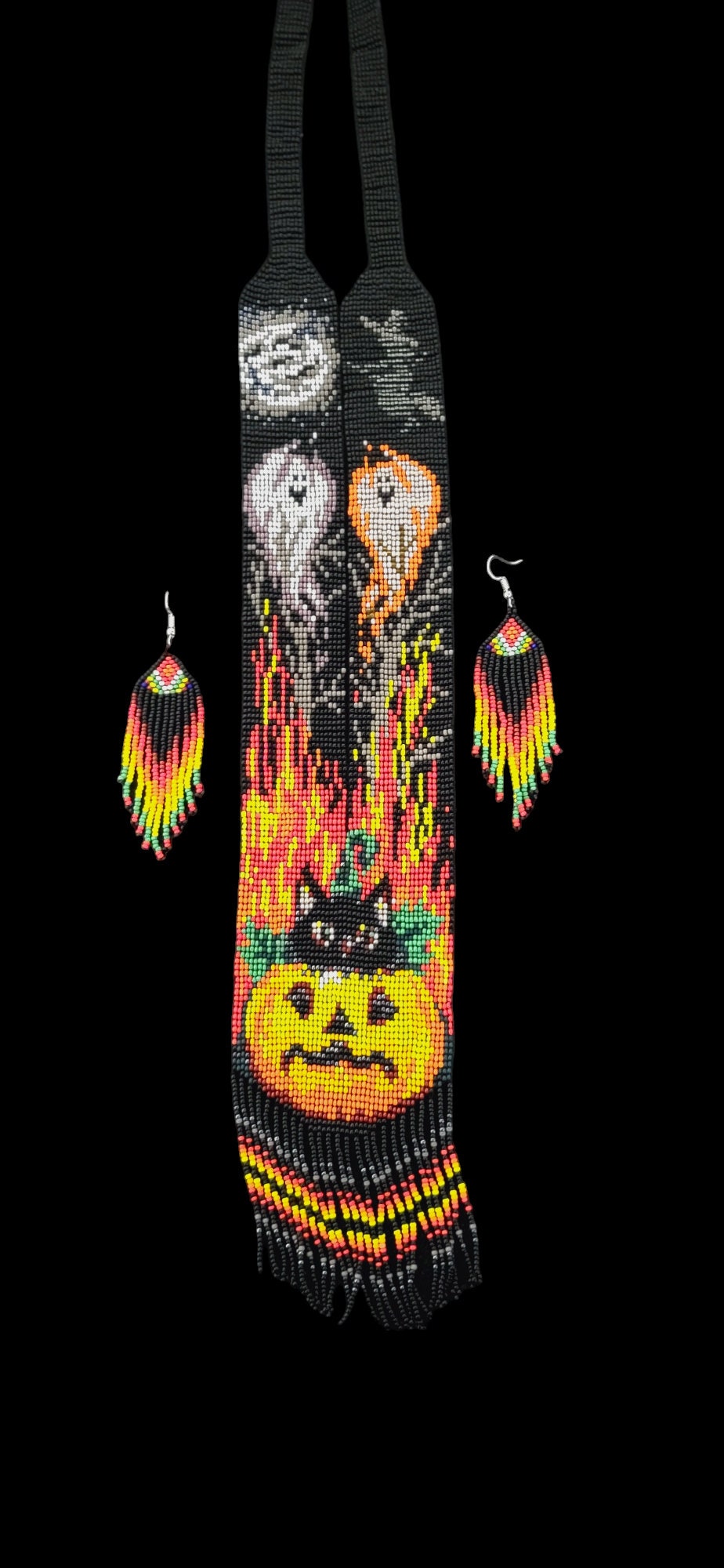 Handmade Beaded Halloween Necklace: Pumpkin Jewelry