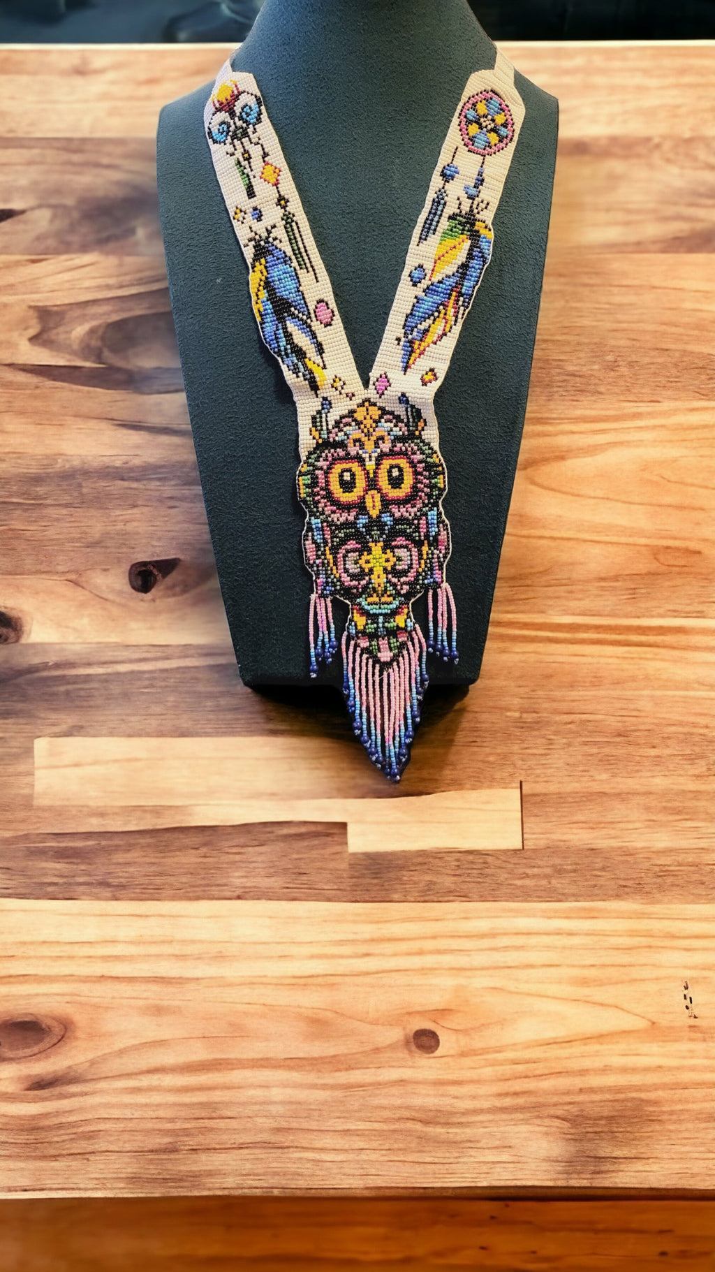 Handmade Beaded Owl Necklace: Long Statement Jewelry