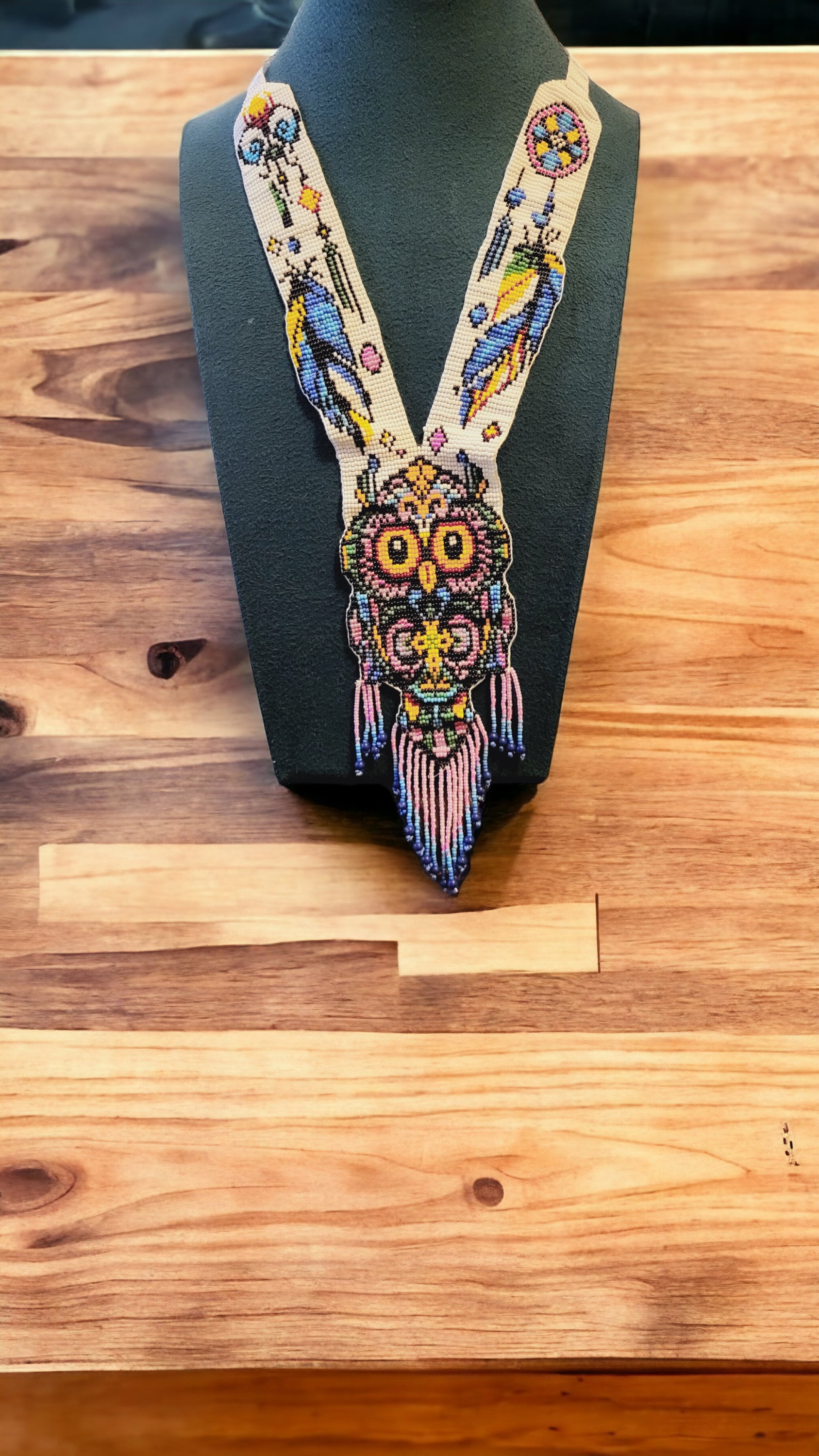 Handmade Beaded Owl Necklace: Long Statement Jewelry