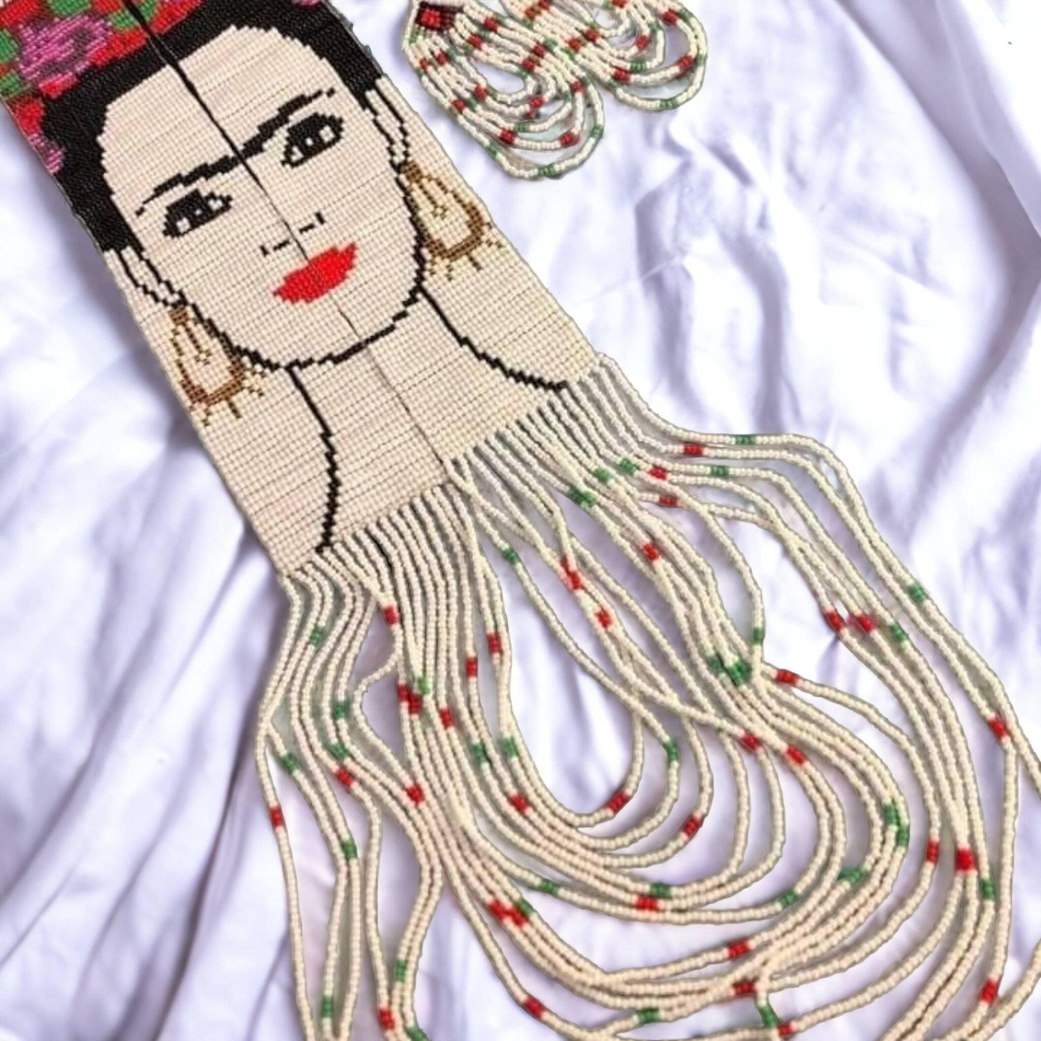 Handmade Frida Kahlo Beaded Necklace: Mexican Style Jewelry