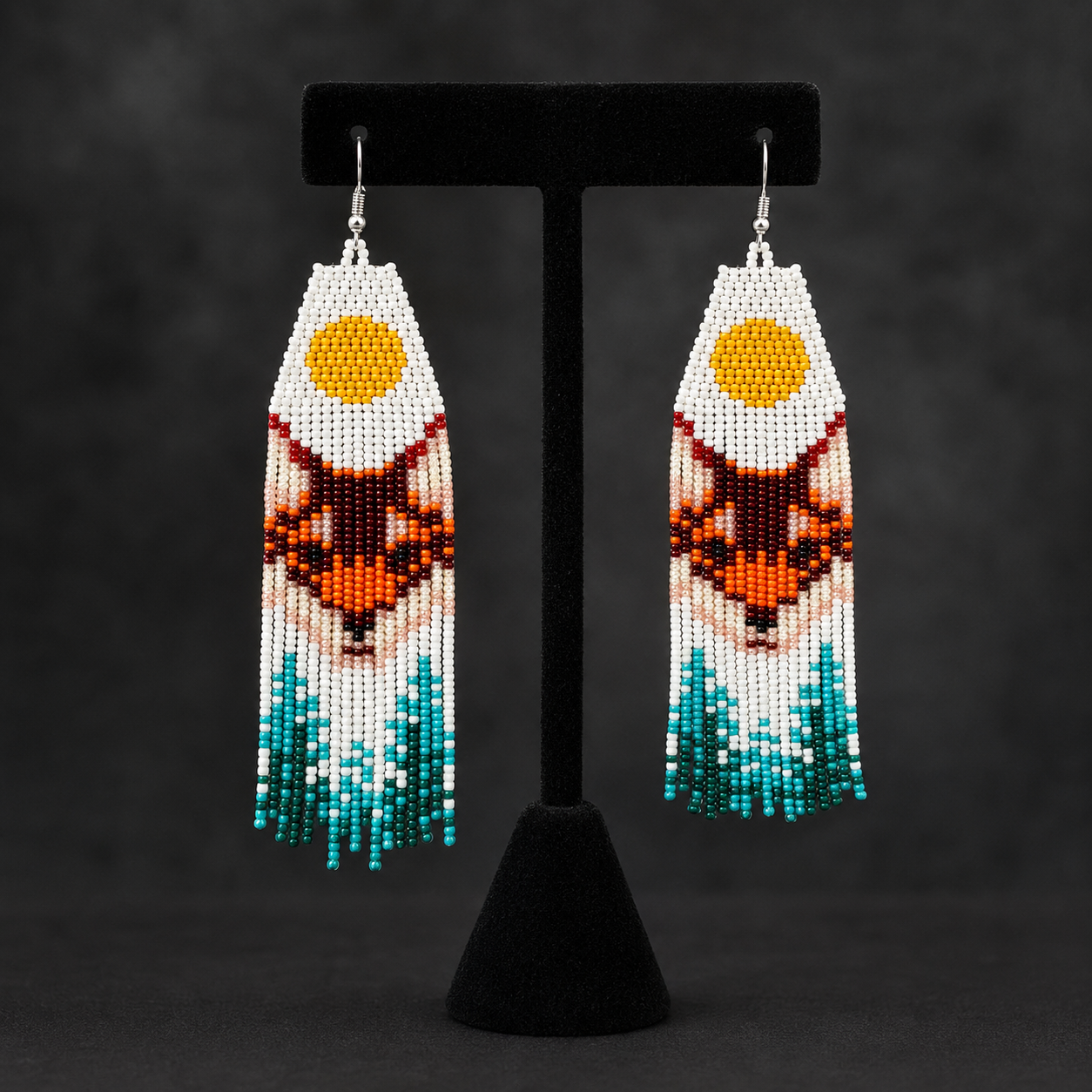 Handmade Seed Bead Fox Earrings: Artisan Animal Jewelry