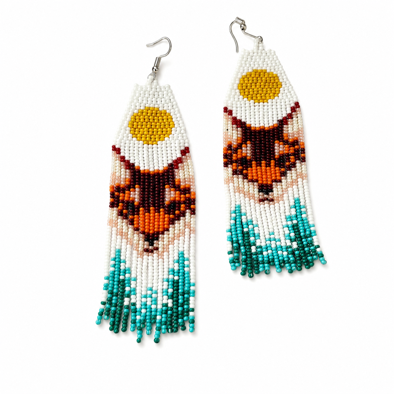 Handmade Seed Bead Fox Earrings: Artisan Animal Jewelry