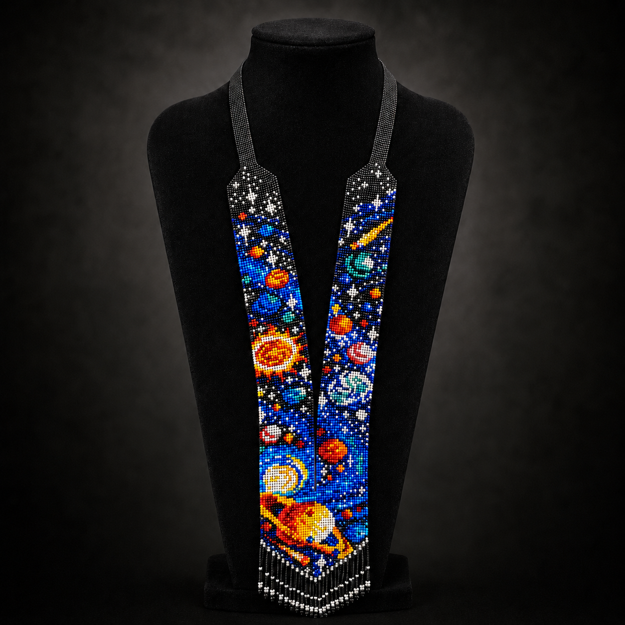 Cosmic Galaxy Seed Bead Statement Necklace with Fringe