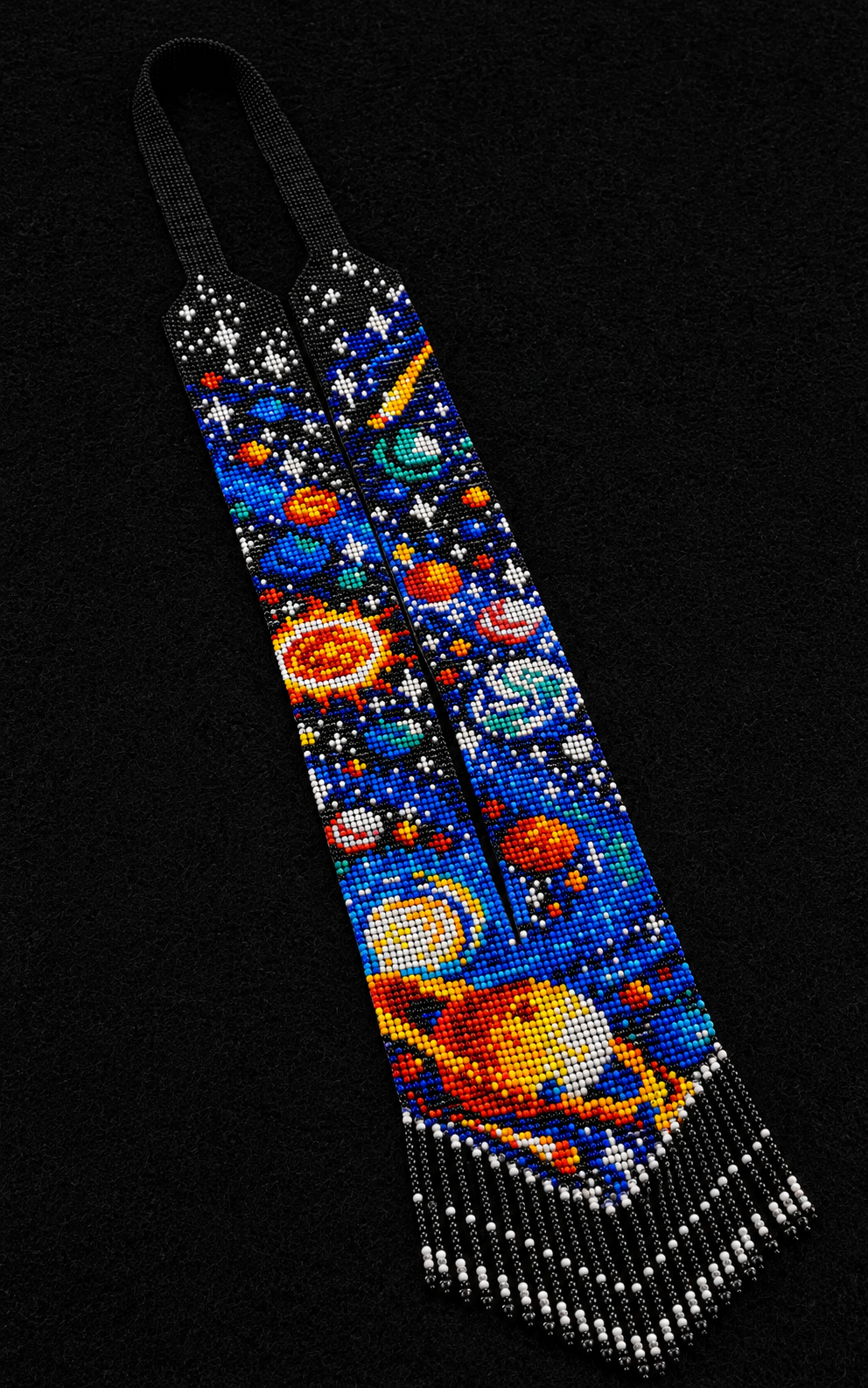 Cosmic Galaxy Seed Bead Statement Necklace with Fringe