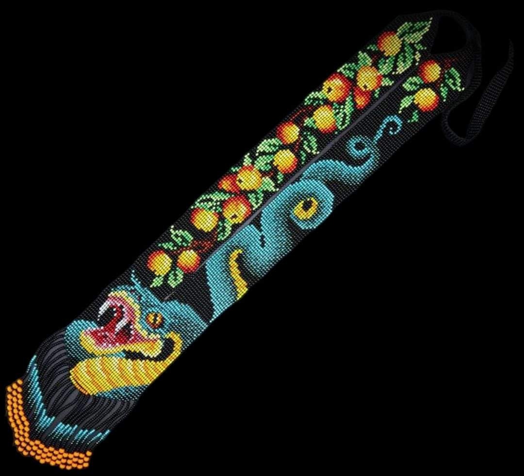Artisan Loom Beaded Necklace with Serpent and Fruit Motifs