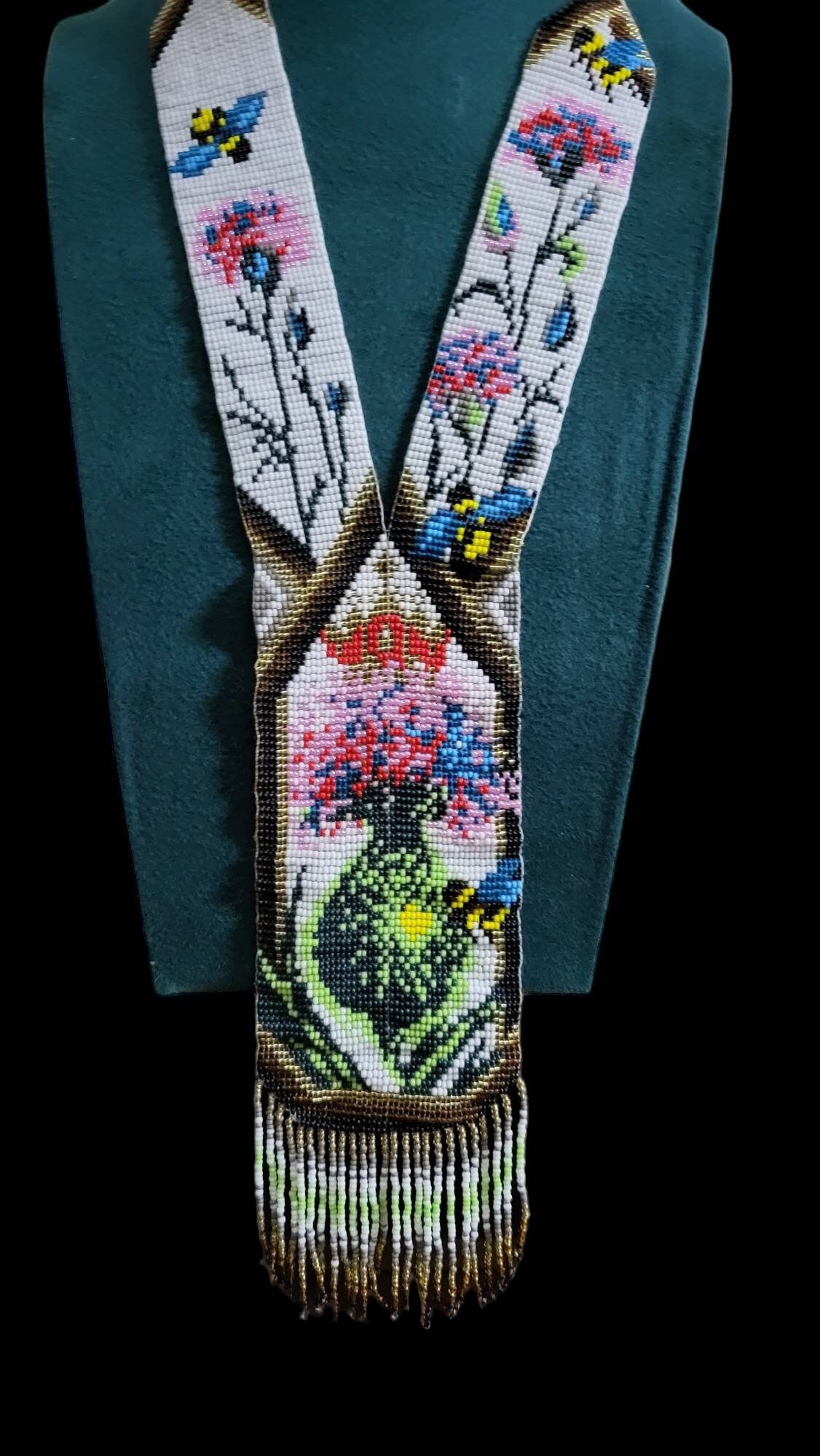 Handmade Beaded Flower Pot Necklace: Boho Floral Jewelry