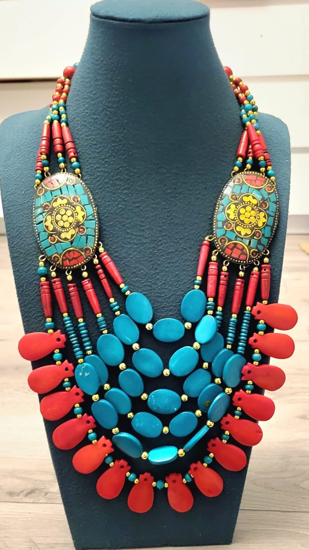 Nepalese Turquoise Coral Necklace: Boho Ethnic Jewelry