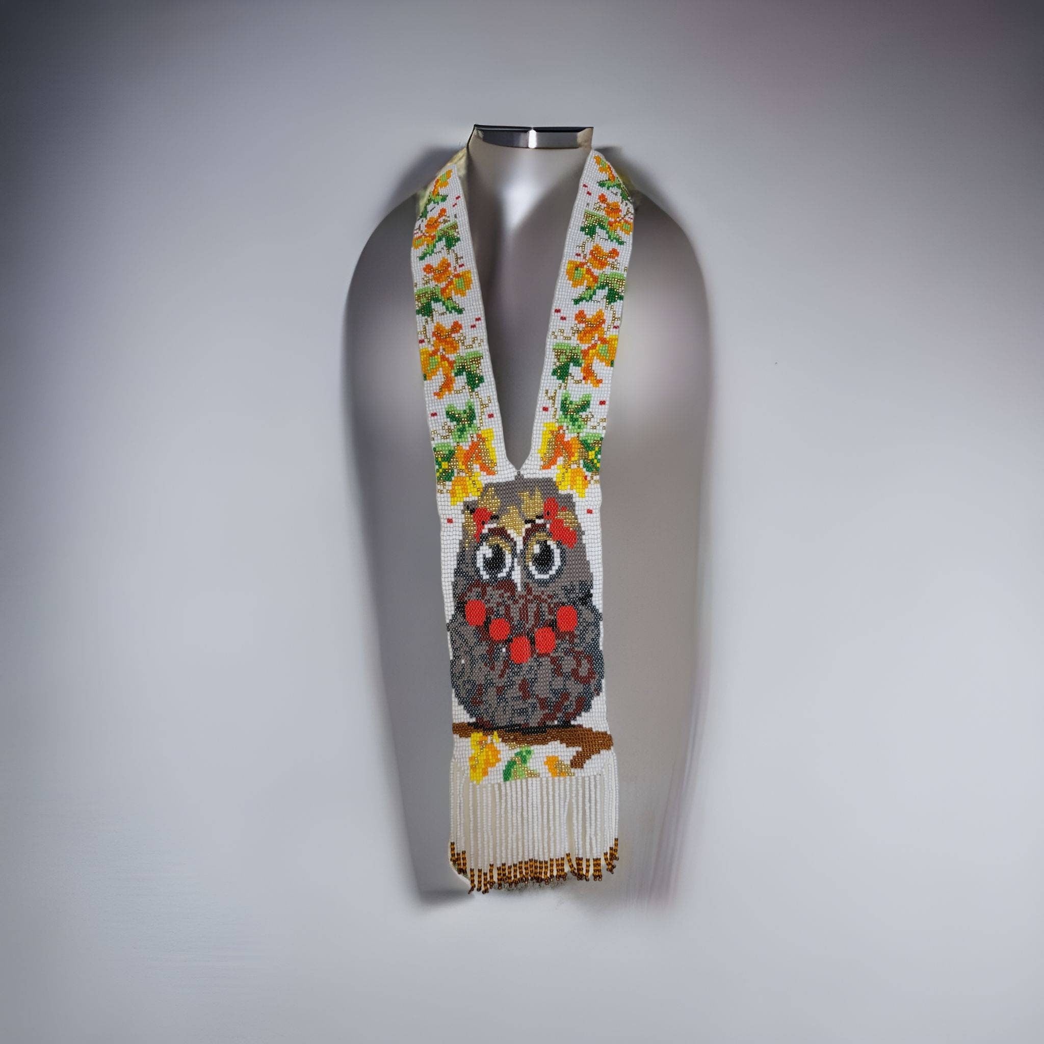 Handmade Beaded Owl Necklace: Long Statement Jewelry