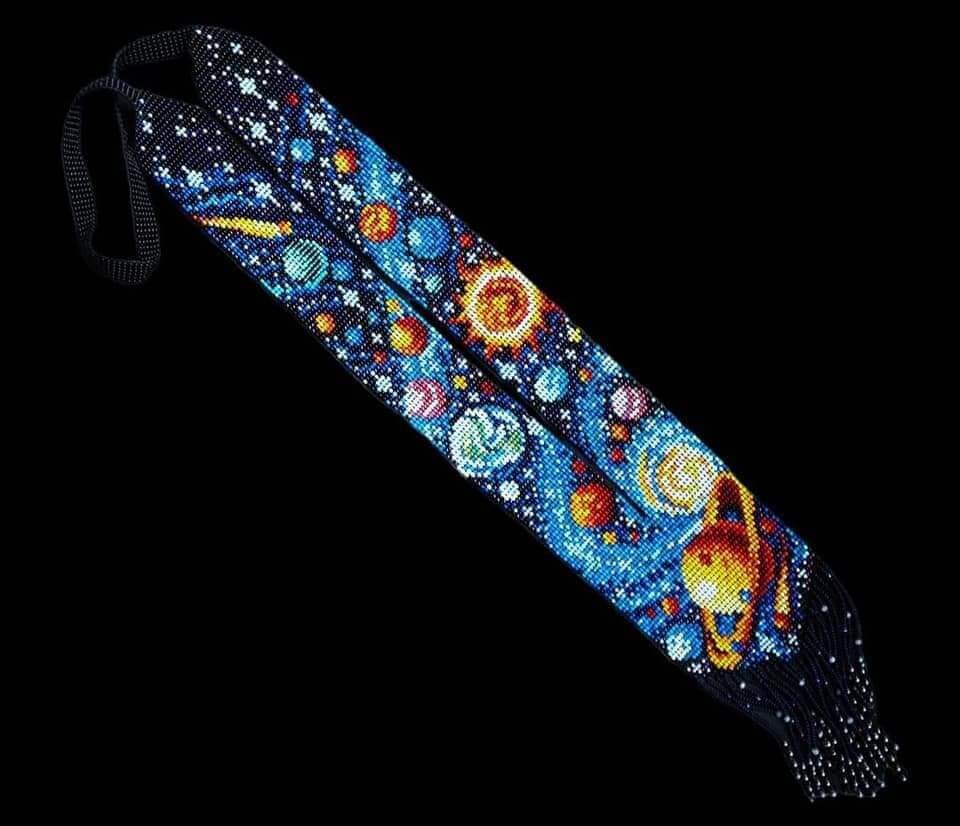 Handmade Loom Beaded Galaxy Necklace: Cosmic Planet Jewelry