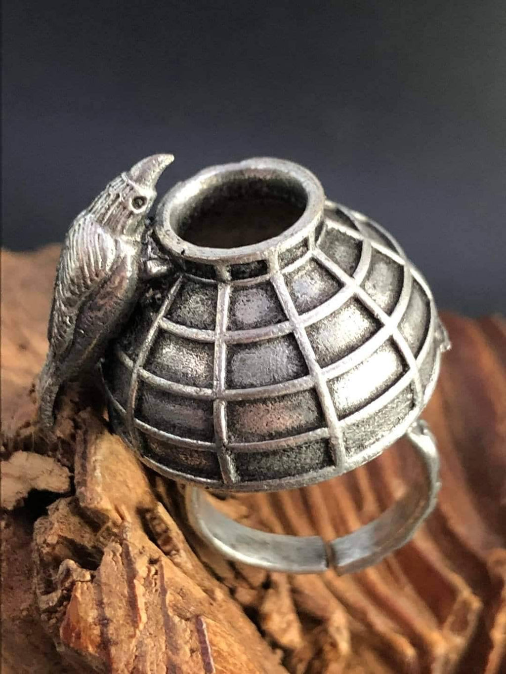 Oxidized Silver Plated Bird Ring: Handmade Adjustable Statement Ring