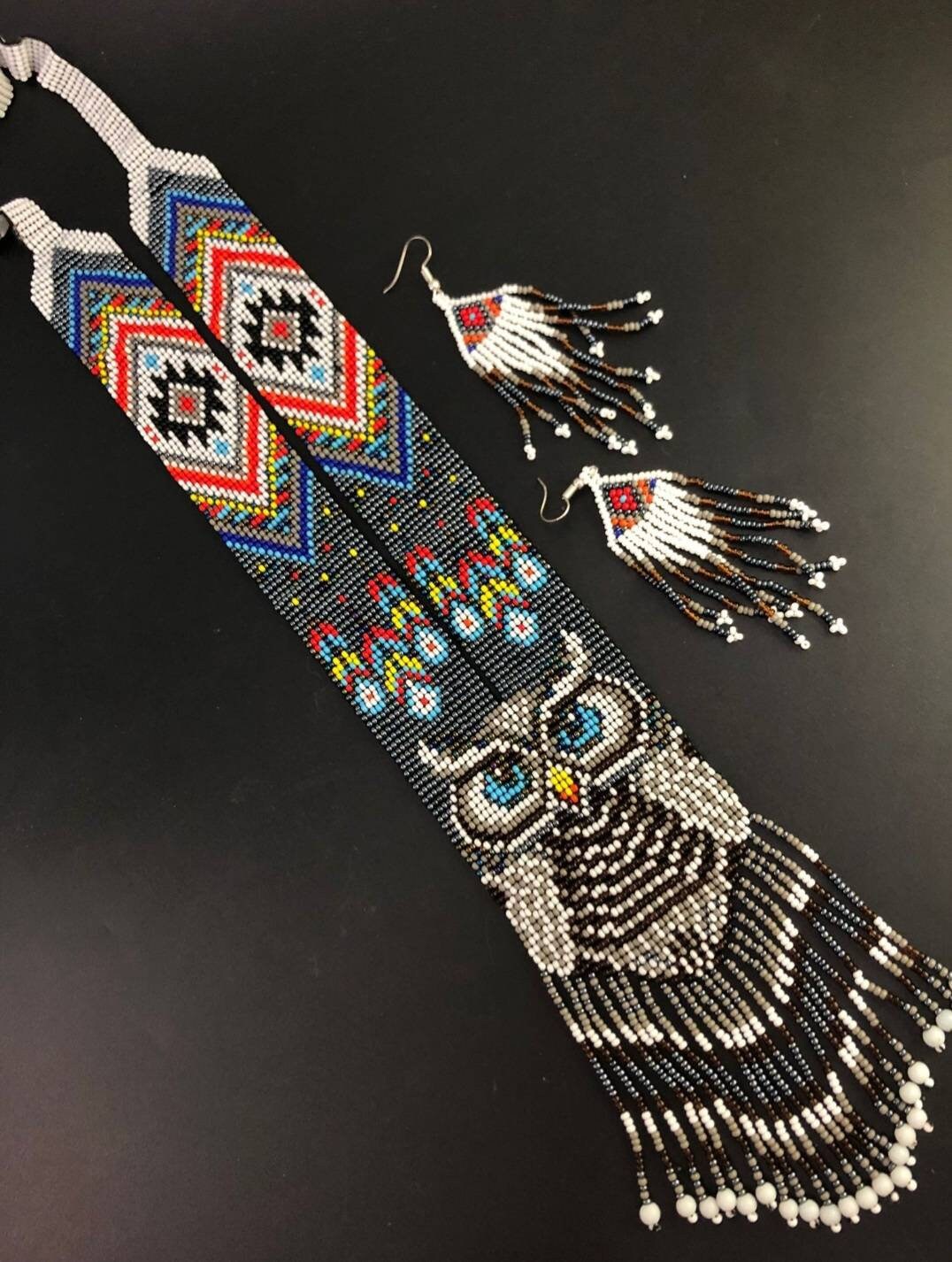 RĘCZNIE ROBIONY NASZYJNIK Z KORALIKÓW, Naszyjnik Sowa
